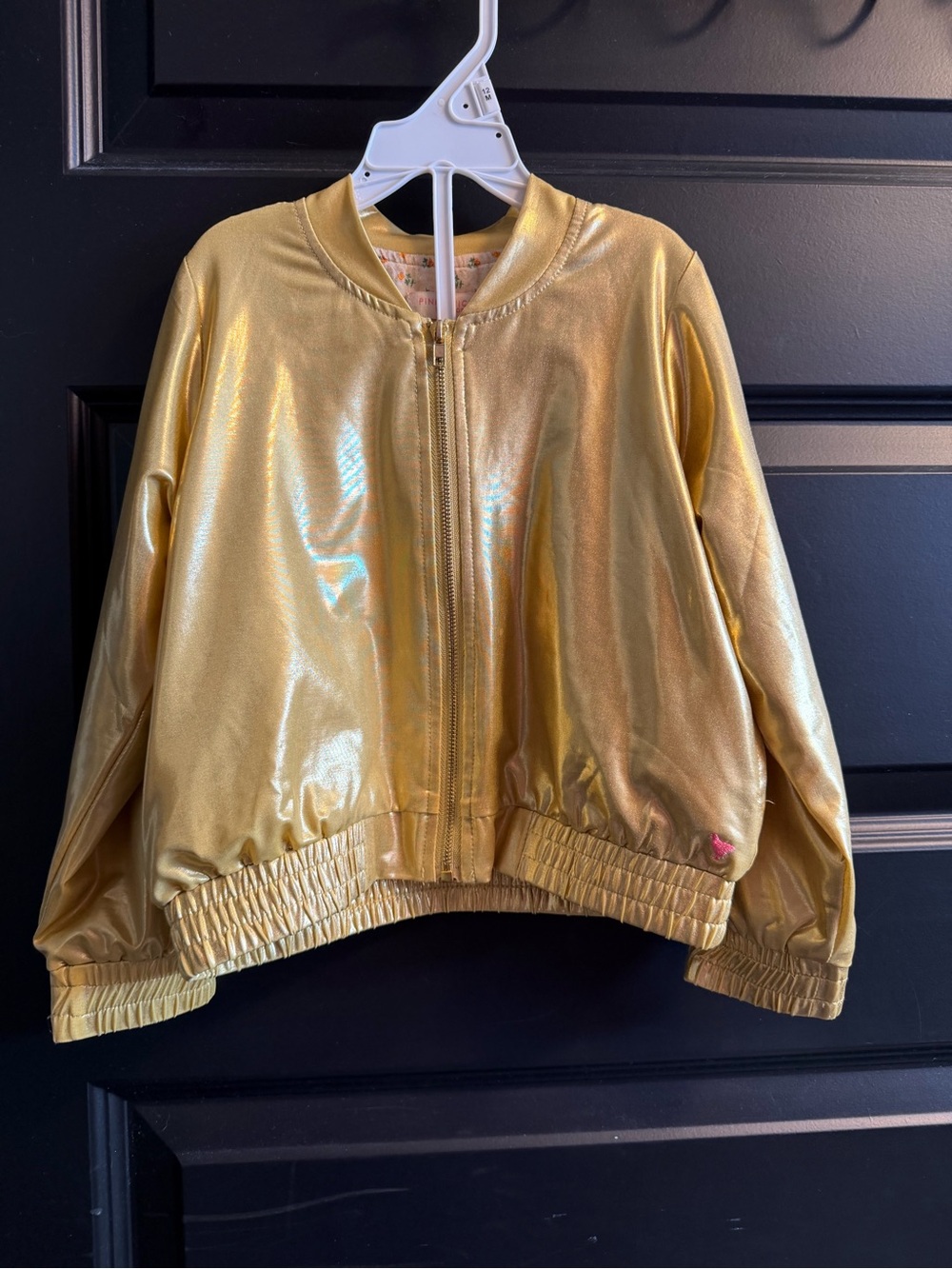Pink Chicken Metallic Gold lame Kids Bomber Jacket Euc size 5